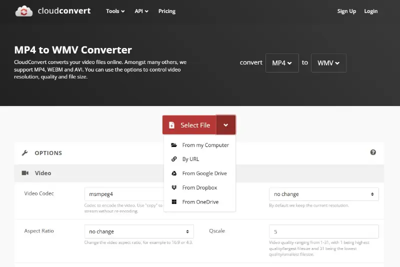 Convert MP4 to WMV online with CloudConvert