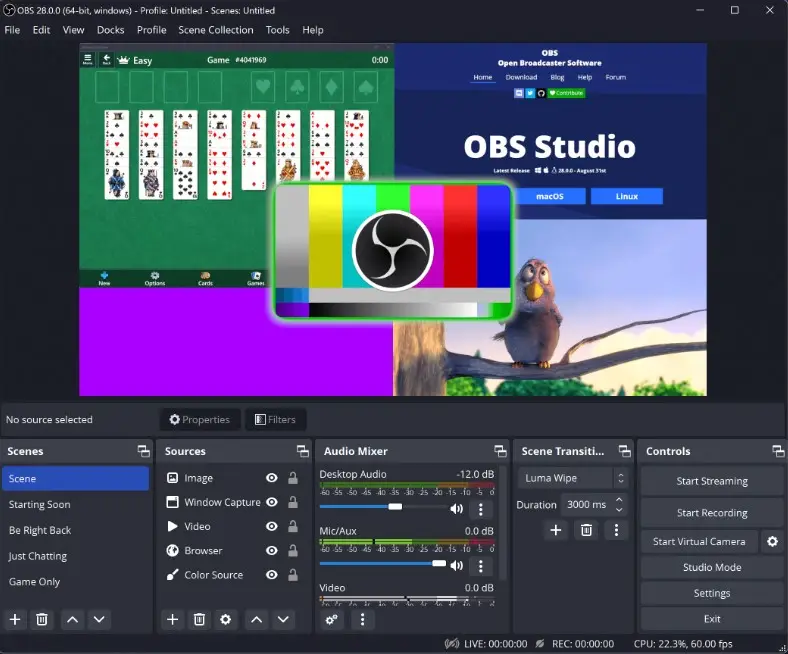 OBS Studio main interface OBS Studio main interface