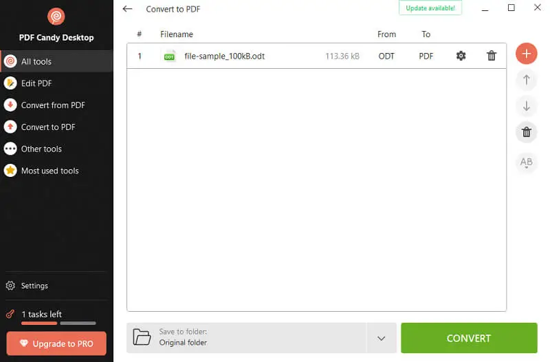 Interface of ODT to PDF tool of PDF Candy Desktop for Windows Interface of ODT to PDF tool of PDF Candy Desktop for Windows