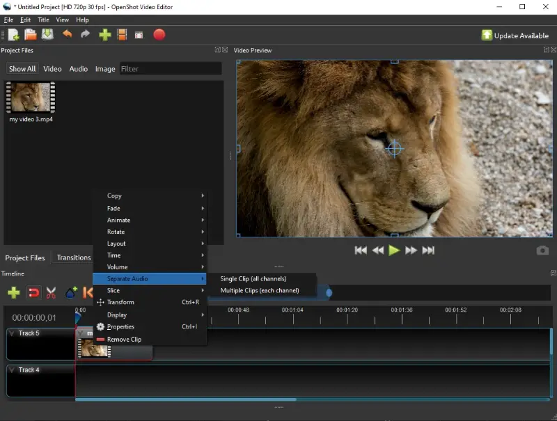 OpenShot main interface OpenShot main interface
