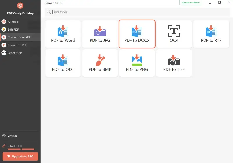 PDF Candy Desktop PDF to DOCX conversion window