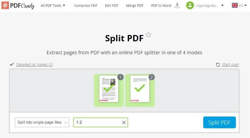 Online PDF splitter