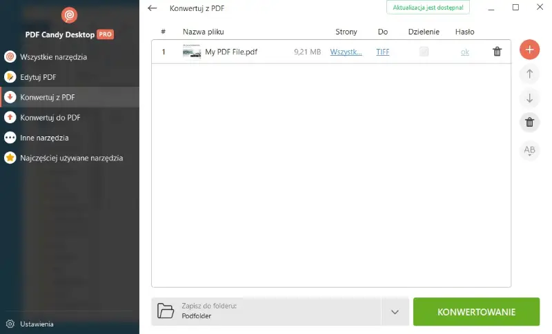 Pliki PDF dodane do konwersji na TIFF w PDF Candy Desktop