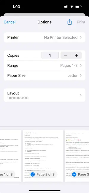 Using Print function to split PDF files on iOS
