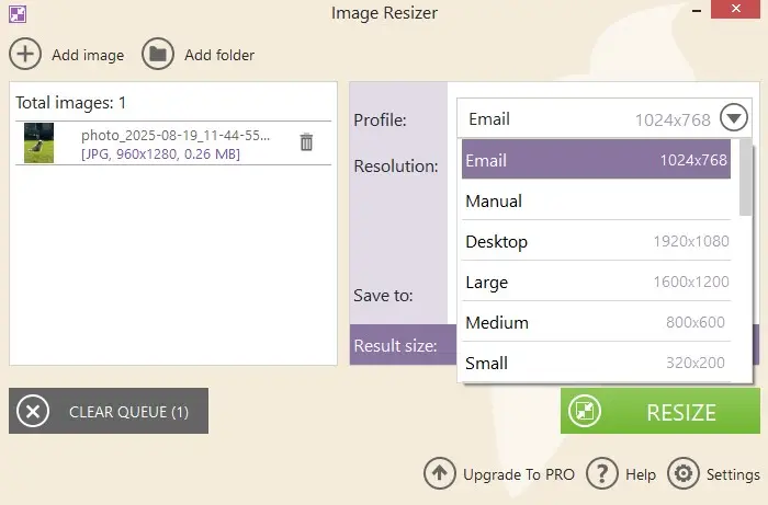 Image resizing in Icecream Image Resizer