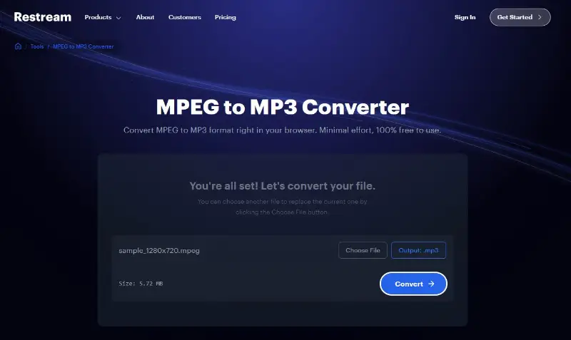 Restream video converter interface