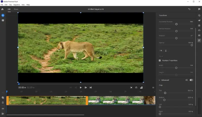 Crop video size in Adobe Premiere Rush