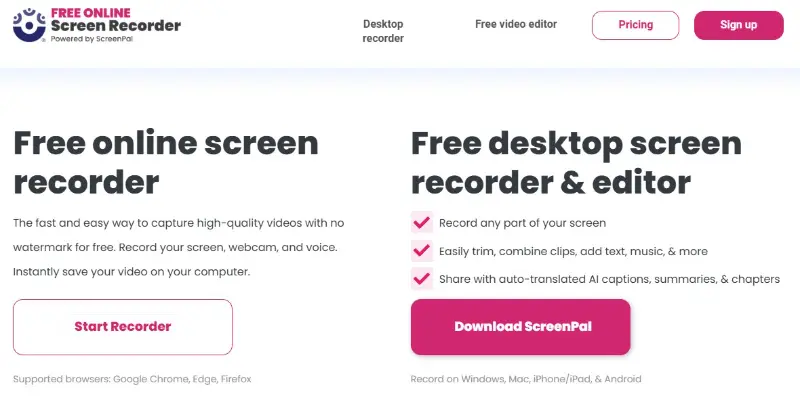 Online Screen Recorder main page