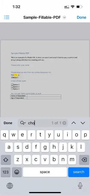Search words in PDF with iOS Files app
