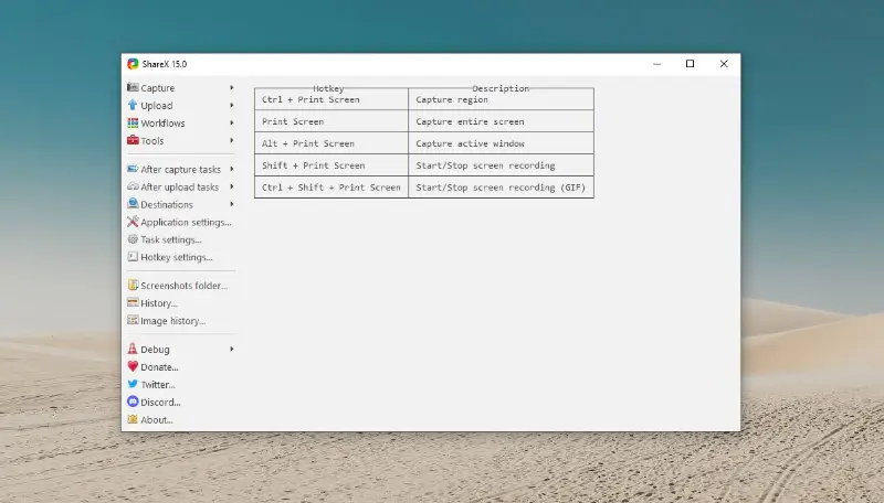 ShareX hotkey combinations