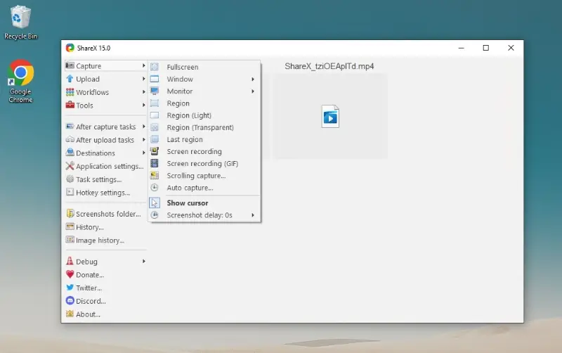 ShareX - one of the best free screen recorder