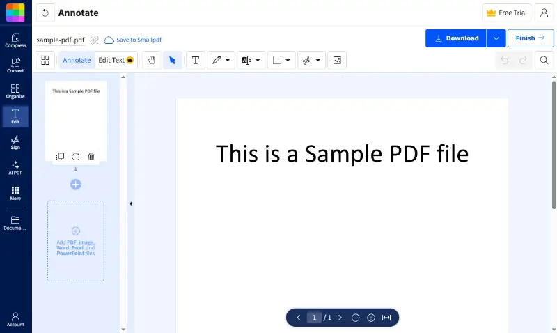 Smallpdf interface on desktop