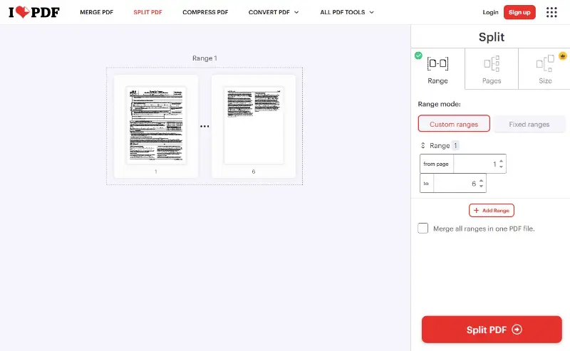 Separate PDF pages in browser
