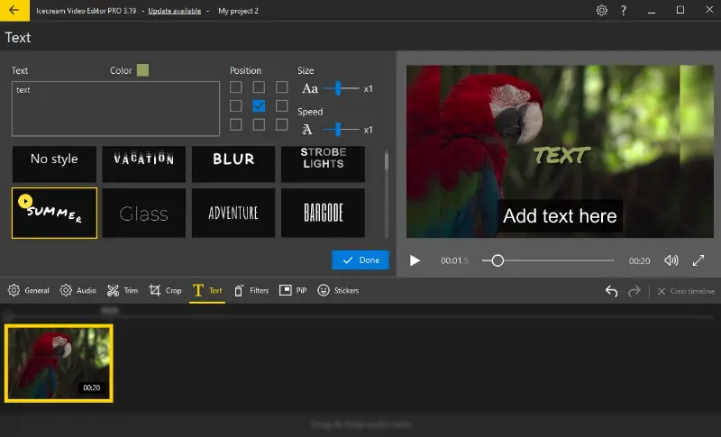 Choose caption style for your video project in Icecream Video Editor