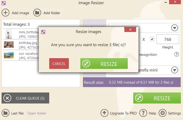 Batch resize images in Icecream Image Resizer