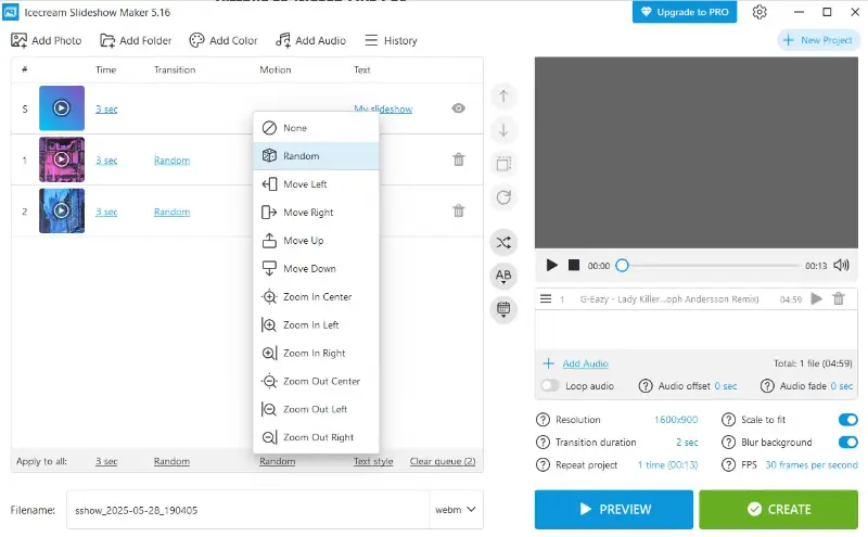 Slideshow transitions in Icecream Slideshow Maker