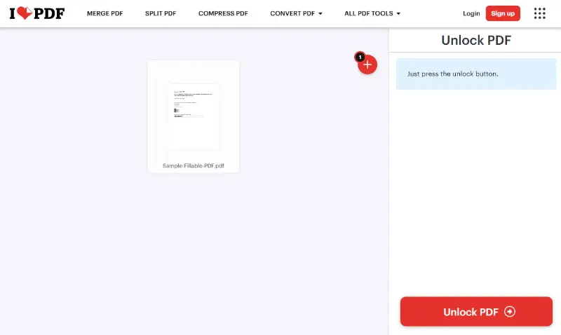 Unlocking a secured document using iLovePDF online tool