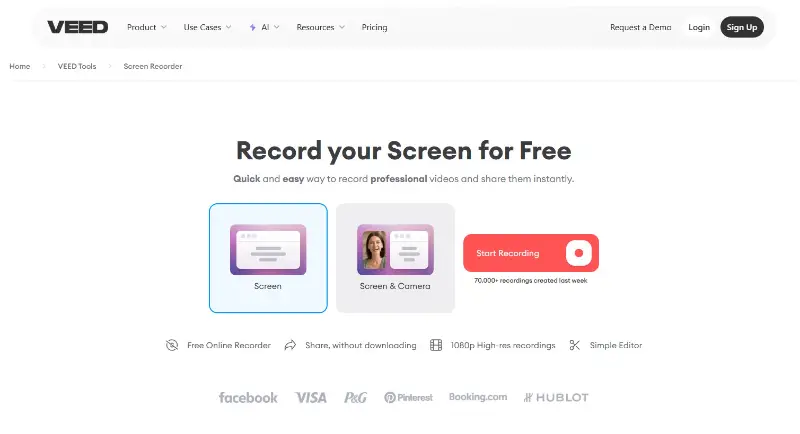 VEED.io screen recorder interface VEED.io screen recorder interface