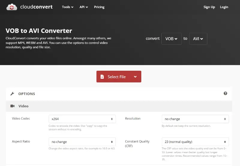How to convert VOB to AVI in CloudConvert How to convert VOB to AVI in CloudConvert