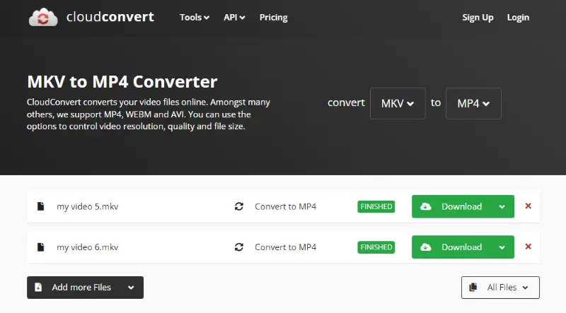 Turn MKV to MP4 online with CloudConvert