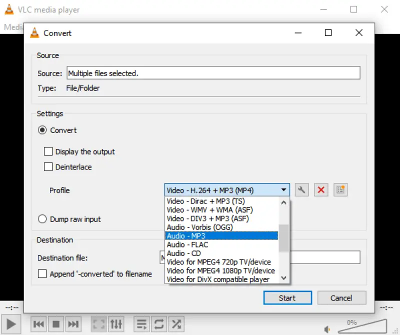 Save video as audio file in VLC Media Player