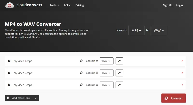Convert MP4 to WAV in browser with CloudConvert