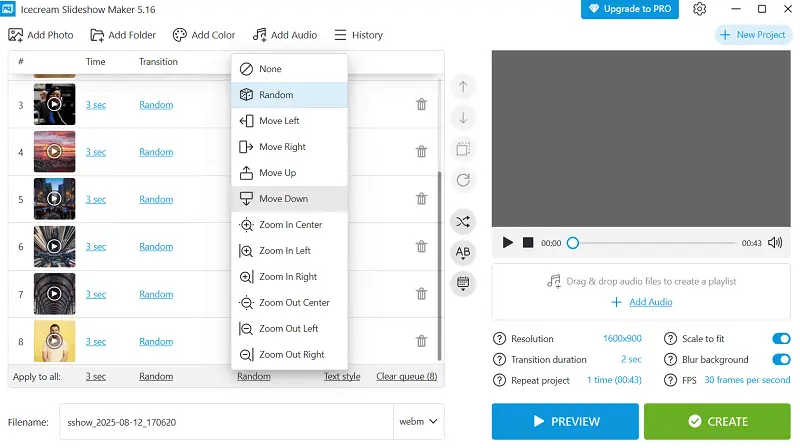 Icecream Video Editor motion effects