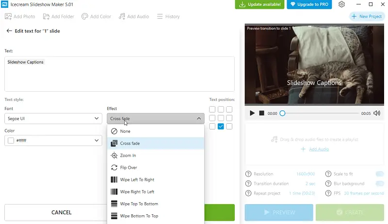 Add text to slideshow captions