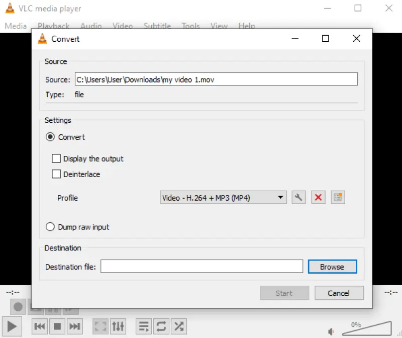 Convert MOV video to MP4 in VLC Media Player