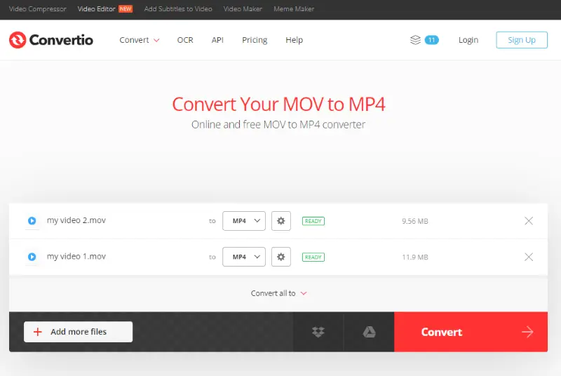 Convert MOV to MP4 online in Convertio