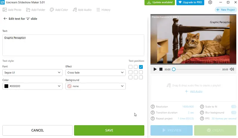 Text features in slideshow