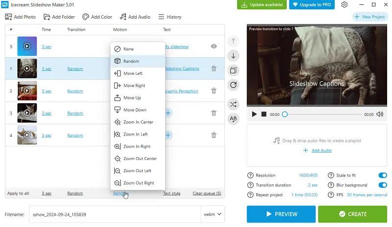 Slide text transitions