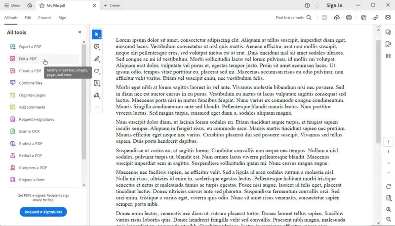 Press on edit PDF in Acrobat