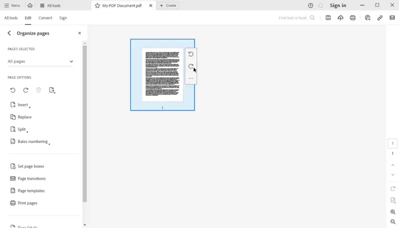 Rotate pages in PDF with  Adobe Acrobat