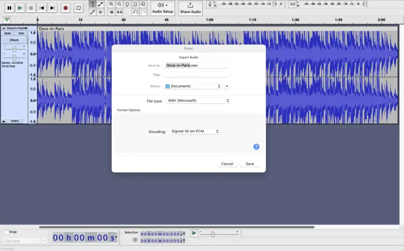 Convert M4A to WAV with Audacity