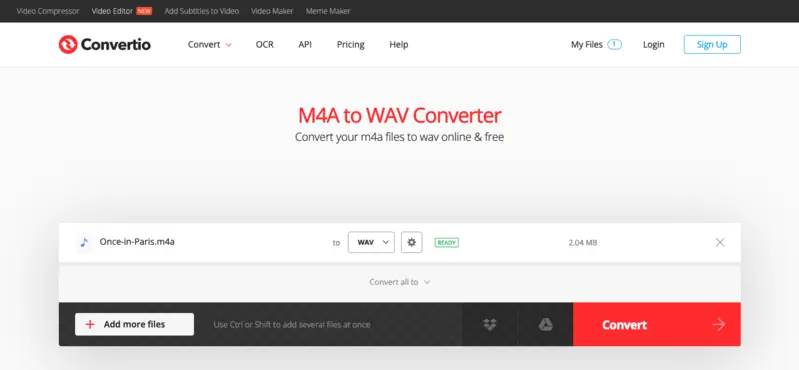 Convert M4A to WAV online with Convertio