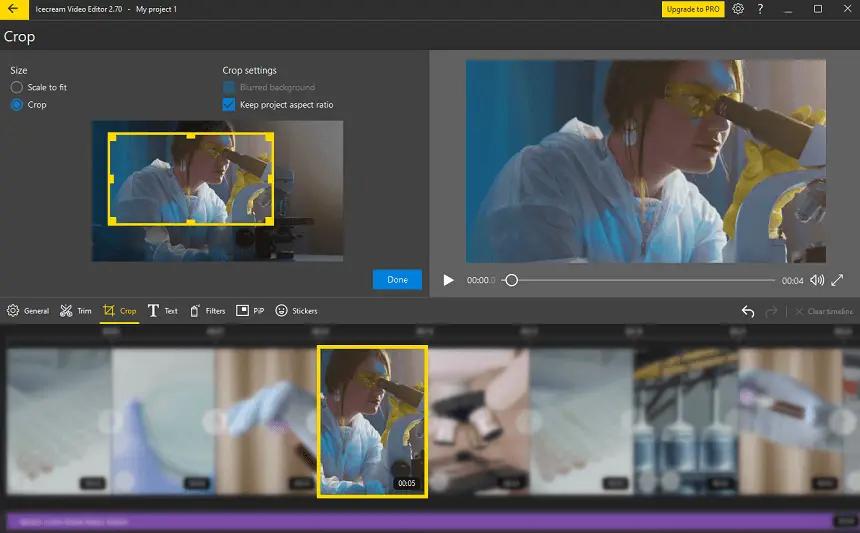 Crop files in video editor