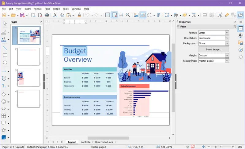 Интерфейс программы LibreOffice Draw