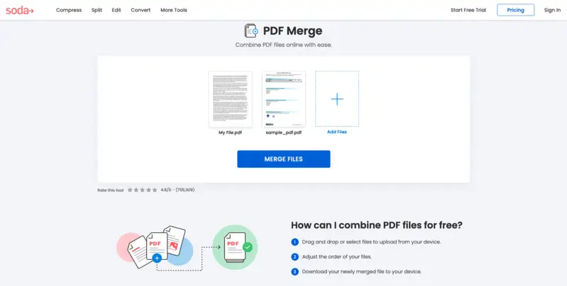 Программа для объединения PDF файлов от SodaPDF