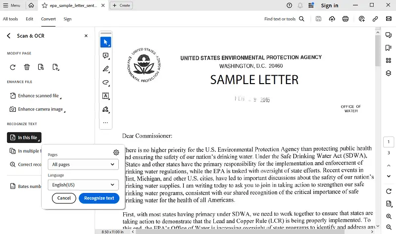 How to recognize text in PDF in Adobe Acrobat