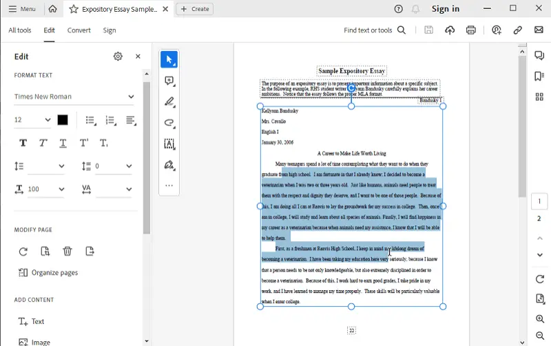 Editing the PDF Editing the PDF