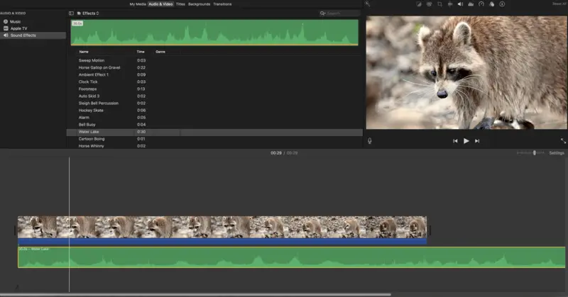 iMovie - macOS editor to add music to a video