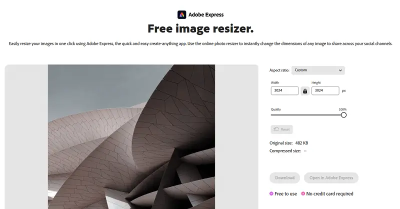 Online free image resizer interface
