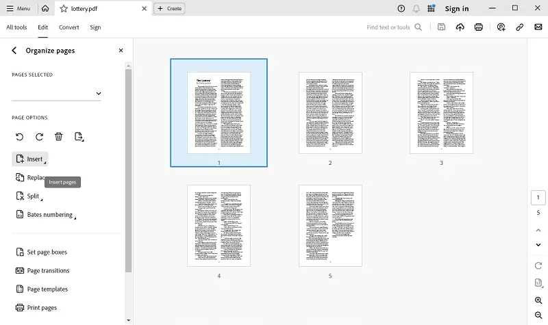 How to insert page into a PDF in Adobe Acrobat