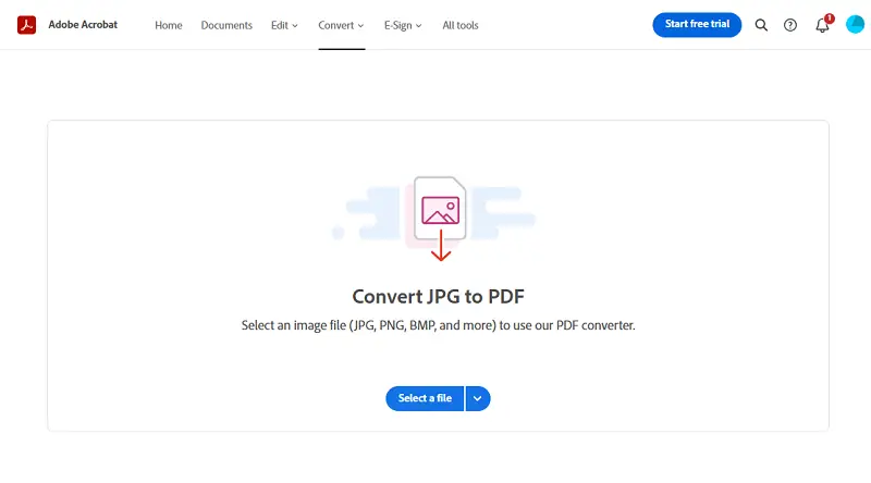 Convert PNG to PDF online in Adobe Acrobat