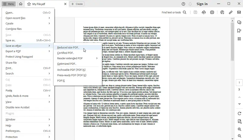 Опция «Уменьшить размер PDF» программы Adobe Acrobat