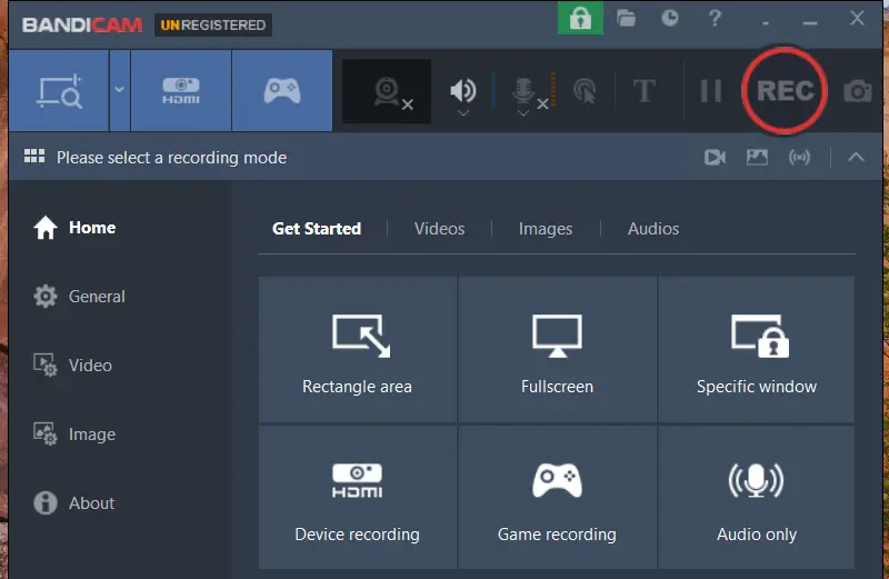 Video recording modes of Bandicam