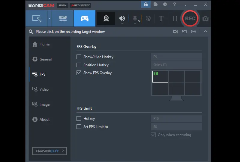 Bandicam program interface