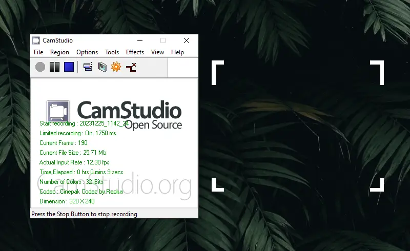 CamStudio video recording menu