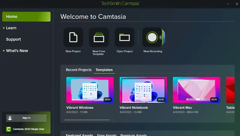 Camtasia UI